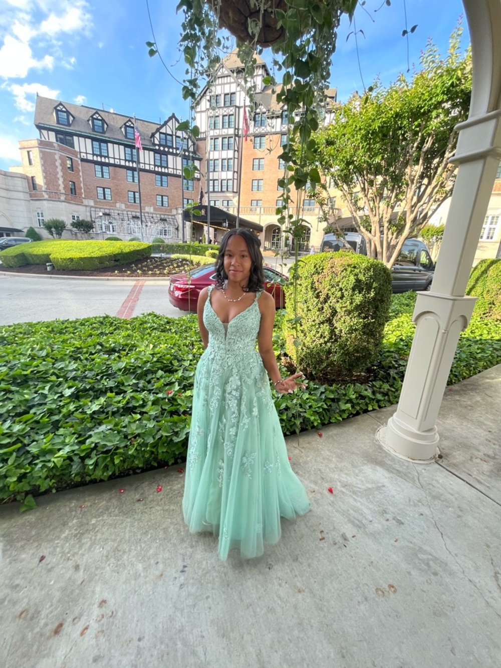Sage Green Beaded Tulle Prom Gown